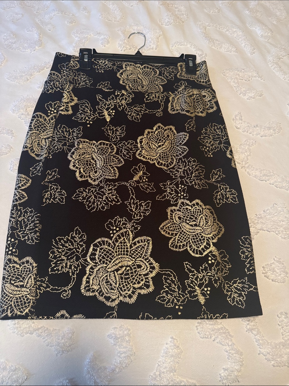 Black and Gold Floral Pencil Skirt